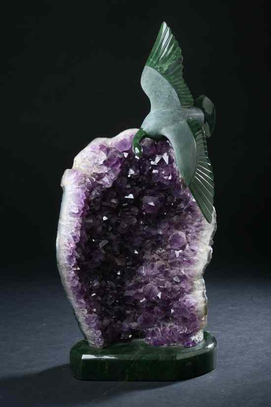 Appraisal: LYLE SOPEL Canadian b In Flight Carved jade and amethyst