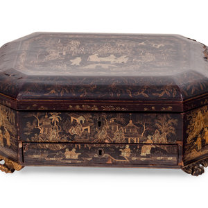 Appraisal: A Chinese Export Parcel Gilt and Black Lacquer Chinoiserie Octagonal