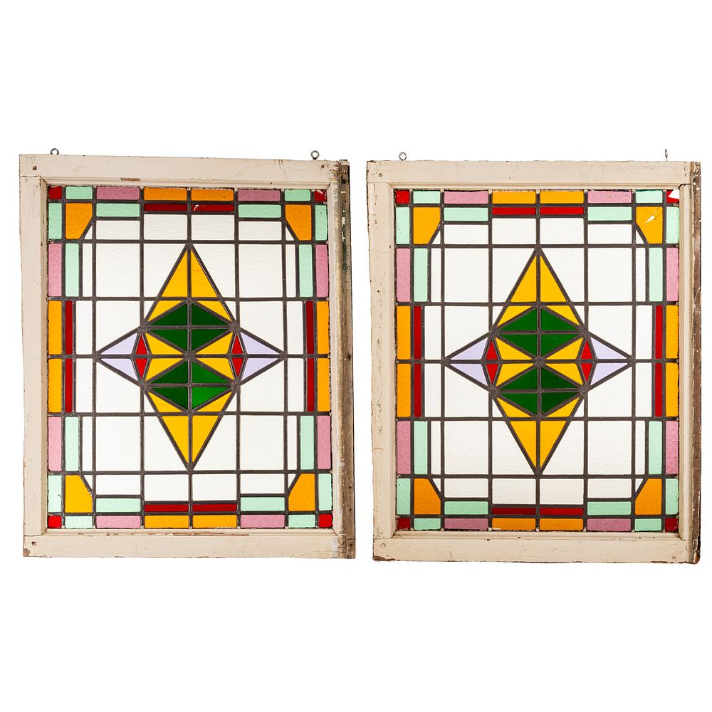 Appraisal: A Pair American Leaded Stained Glass Window Panels Early th