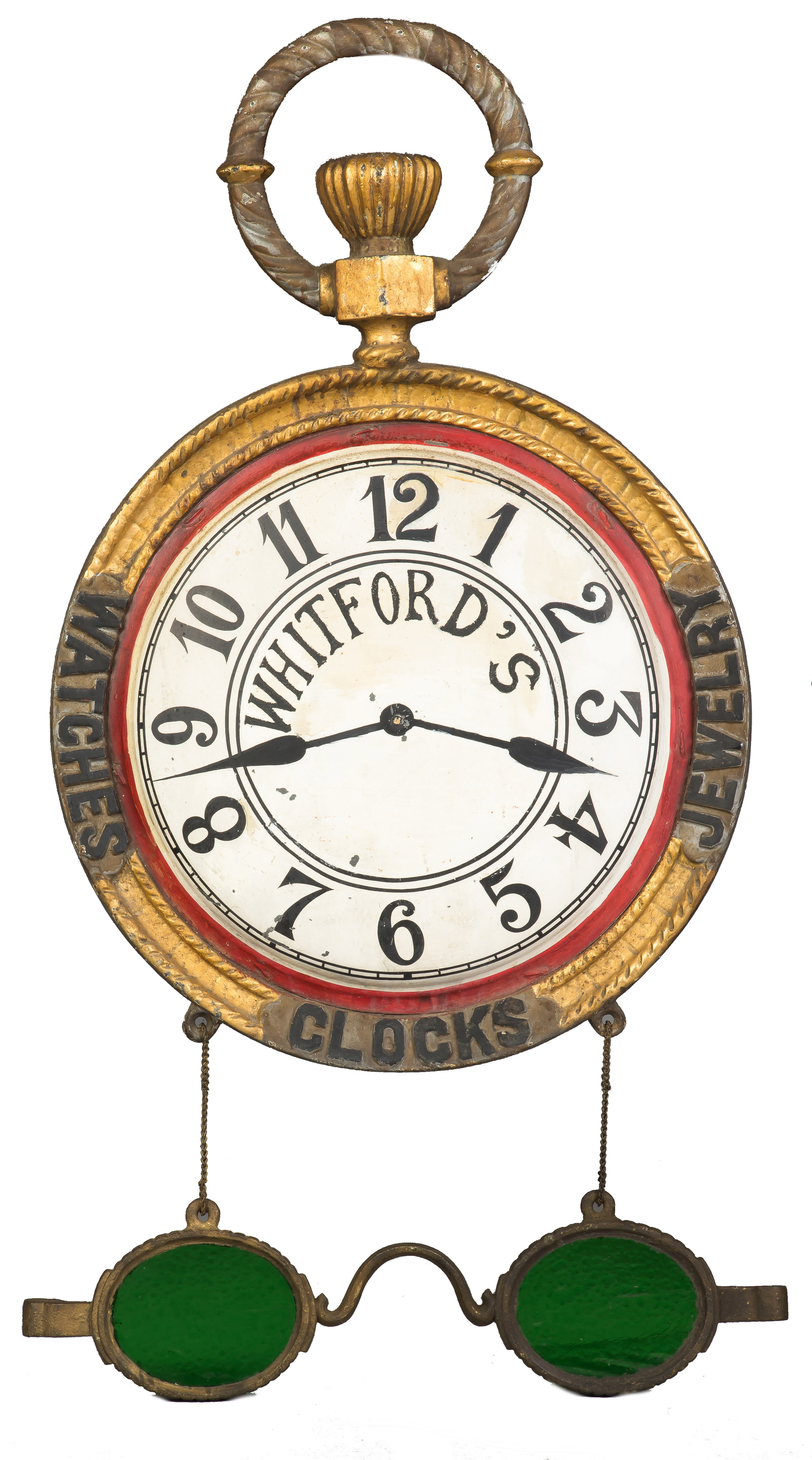 Appraisal: Whitford's Clock Watches Jewelry Trade Sign with Glasses C Cast