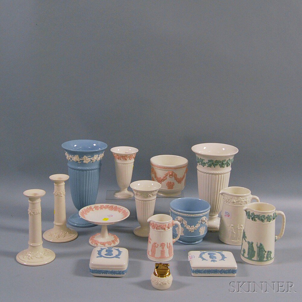 Appraisal: Fifteen Embossed Wedgwood Queen's Ware Items including two large urn-shaped