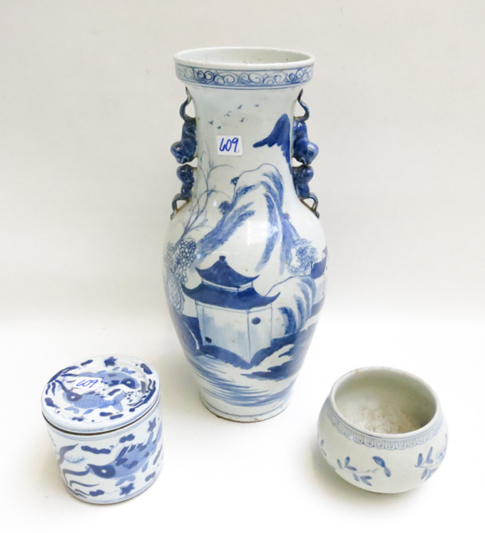 Appraisal: THREE CHINESE BLUE AND WHITE PORCELAIN VESSELS hand painted under