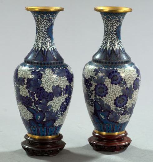 Appraisal: Attractive Pair of Kuang Hsu Blue and White Cloisonne Vases