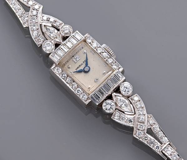 Appraisal: A lady's diamond wristwatch Hamilton estimated total diamond weight carats