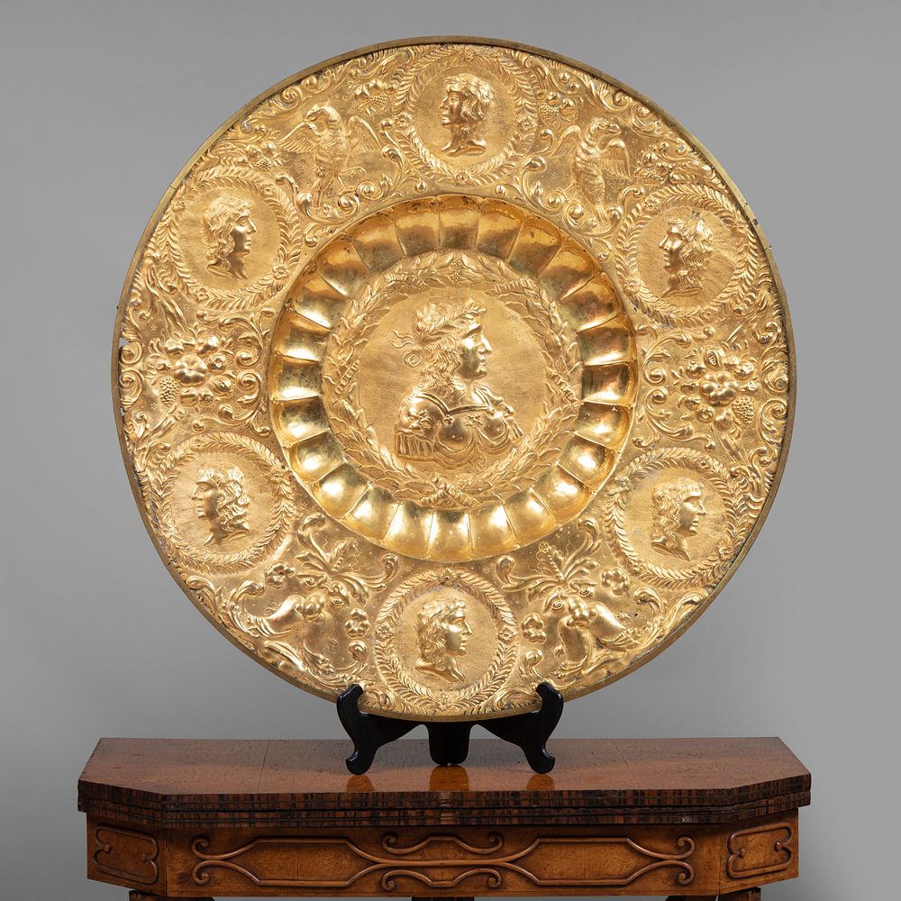 Appraisal: Large Continental Gilt-Metal Repouss Charger in diam John Richardson A