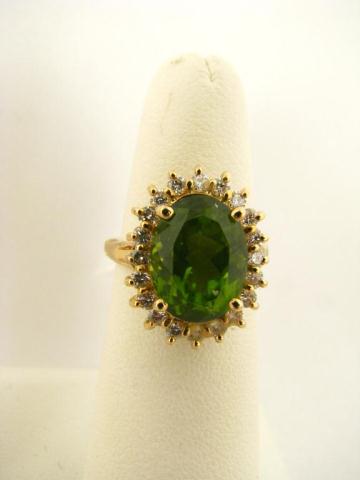 Appraisal: K Yellow Gold Green Citrine and Diamond Ring with oval