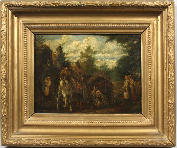 Appraisal: th- th Century continental village scene with horse and blacksmith