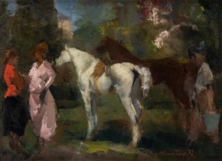 Appraisal: ALESSIO ISSUPOFF RUSSIAN - Couple with Horses in the Italian