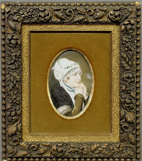 Appraisal: - Fine painted on porcelain oval portrait of a young