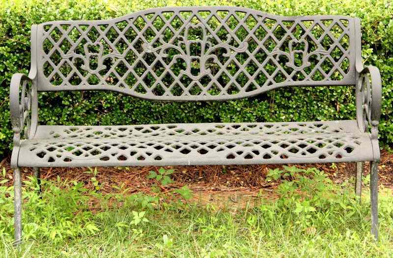 Appraisal: Cast Iron Garden Benchwith lattice design and scroll work arms