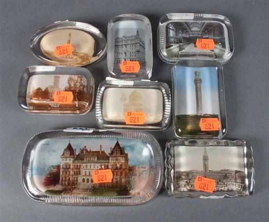 Appraisal: Eight glass paperweights with inset photographic images Estimate - No