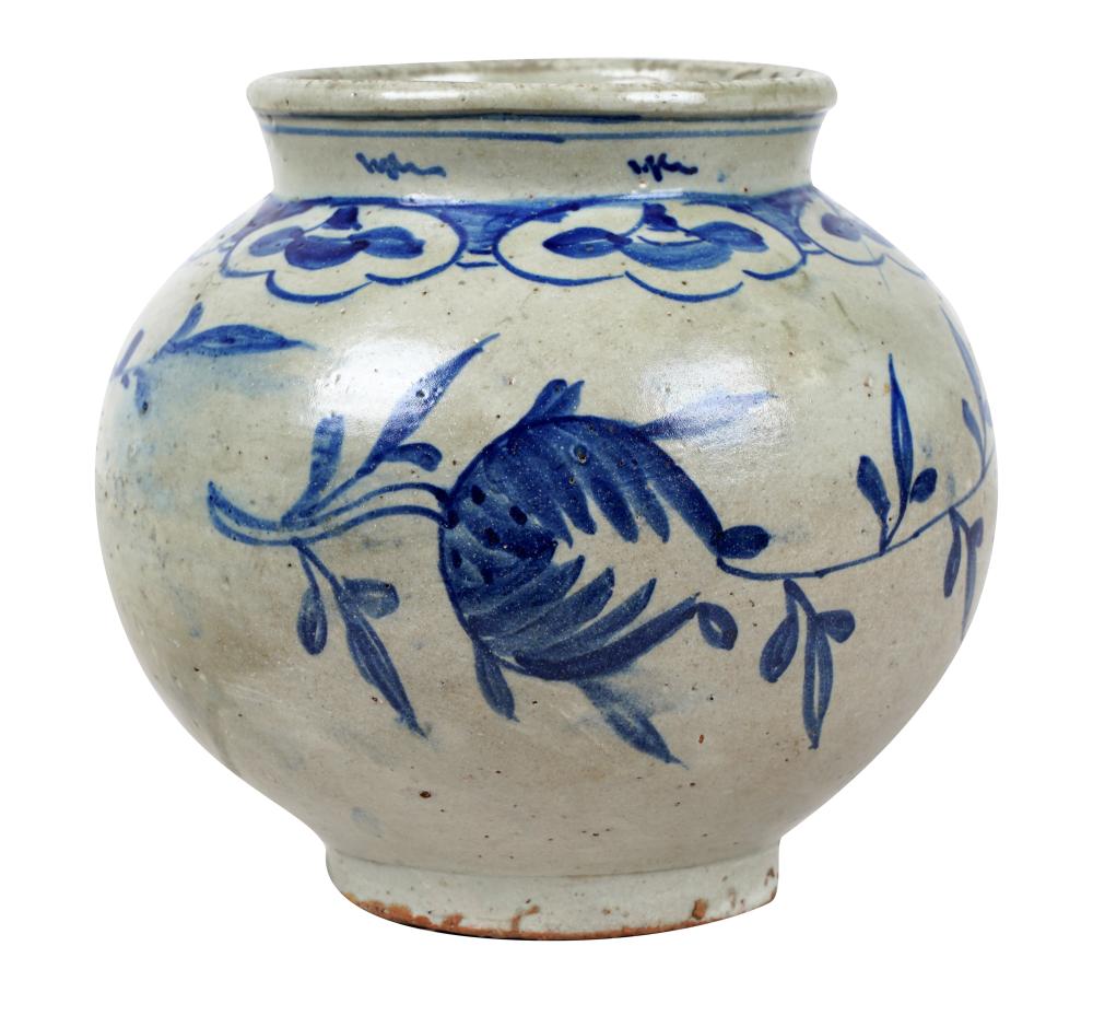 Appraisal: KOREAN BLUE WHITE PORCELAIN JARCondition with discoloration and inherent glaze