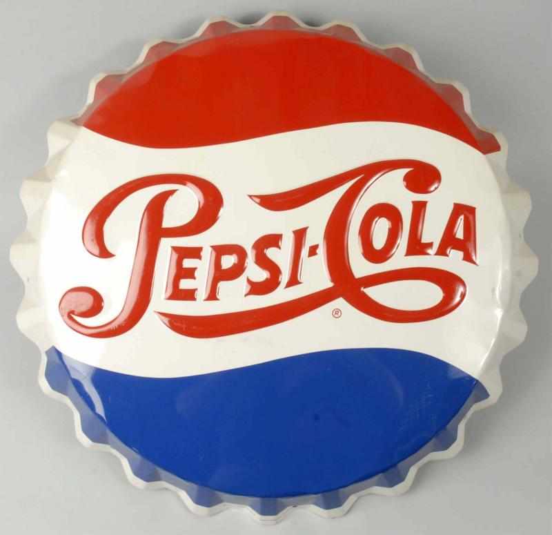 Appraisal: Embossed Tin s Pepsi-Cola Bottle Cap Sign Description Clean and