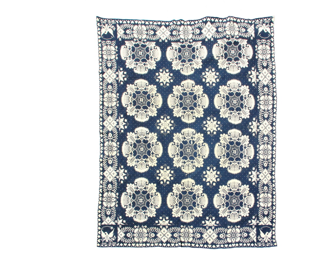 Appraisal: COVERLET - x - Signed Summer Winter Coverlet blue white