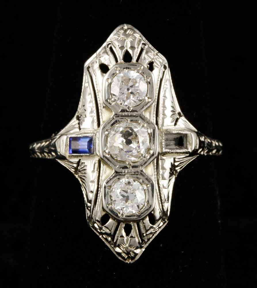 Appraisal: - K Gold Diamond and Sapphire Ring K white gold