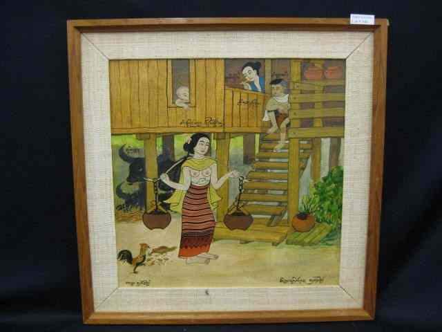 Appraisal: Thailand Painting ''Water Bearer'' signed image area '' square