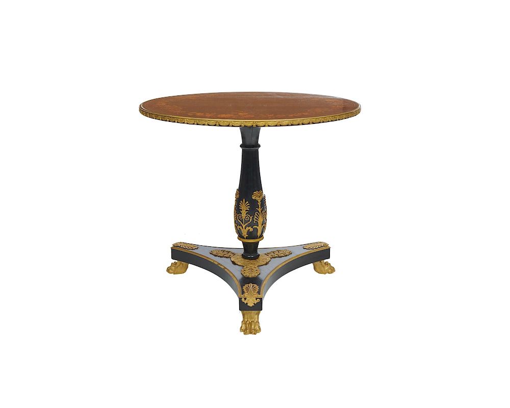 Appraisal: Empire Style Ormolu Mounted Floral Inlaid Paw Foot Tripod Center