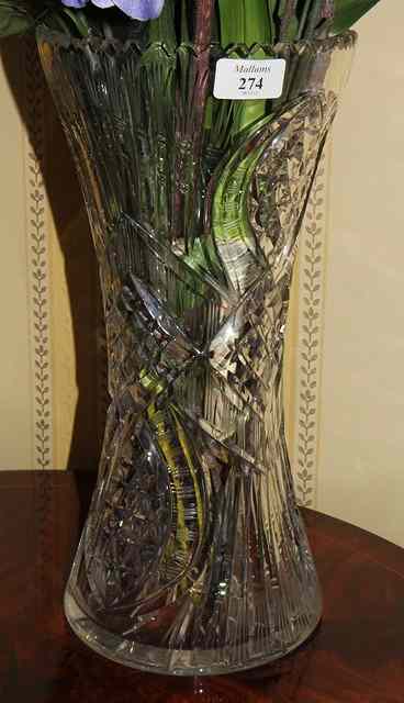 Appraisal: A LARGE CUT GLASS VASE of waisted cylindrical form high