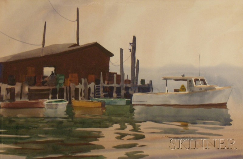 Appraisal: Carl Nelson Schmalz Jr American b Dock Scene Signed CARL