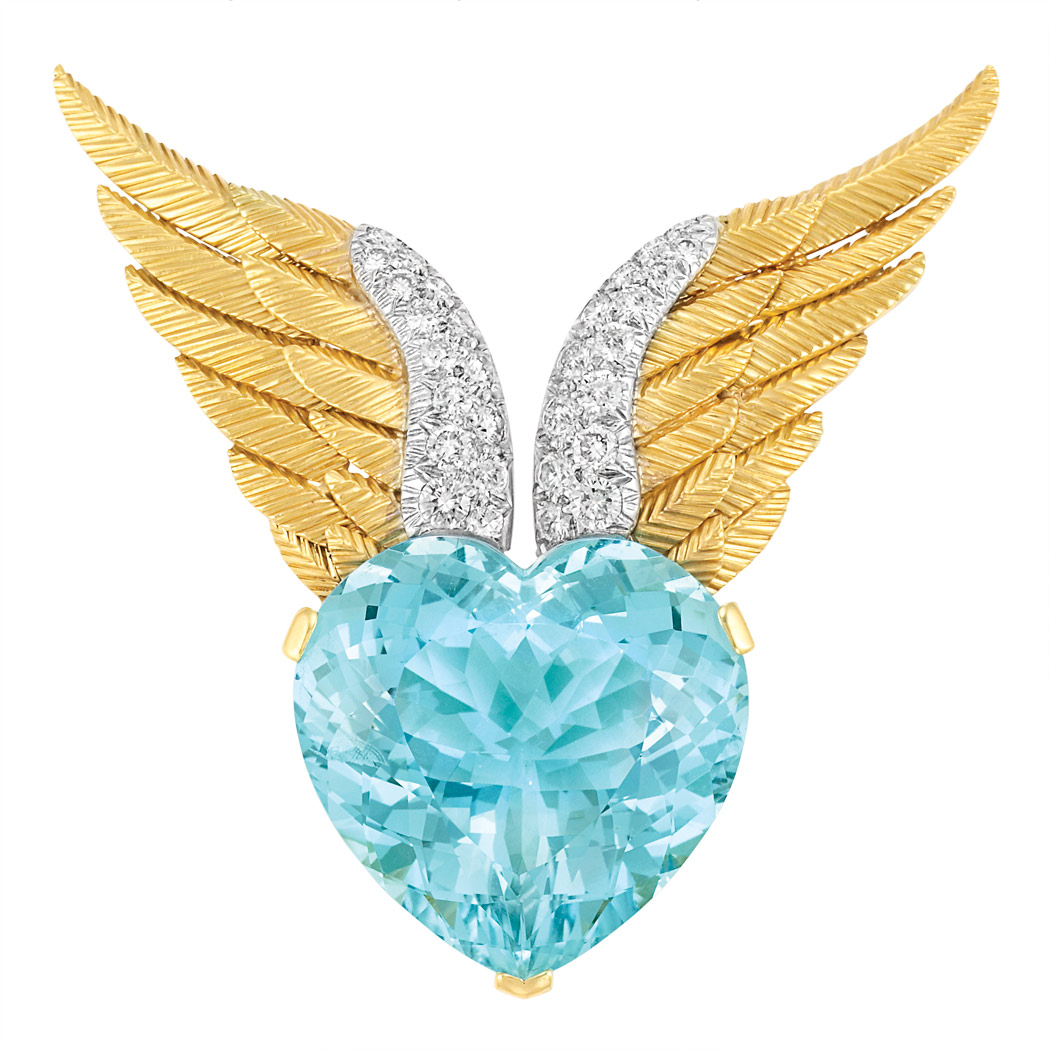 Appraisal: Gold Platinum Aquamarine and Diamond 'Wing' Brooch Verdura kt platinum