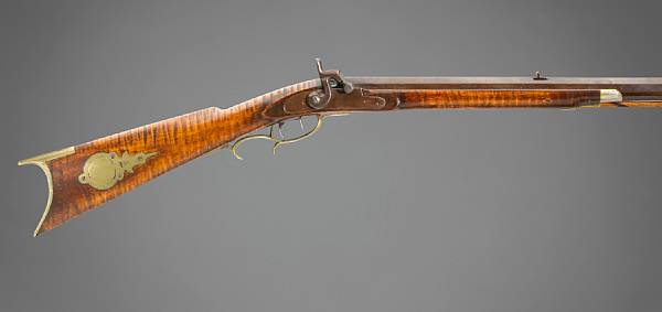 Appraisal: An American half-stock percussion rifle by Samuel SmallNew Lisbon Ohio