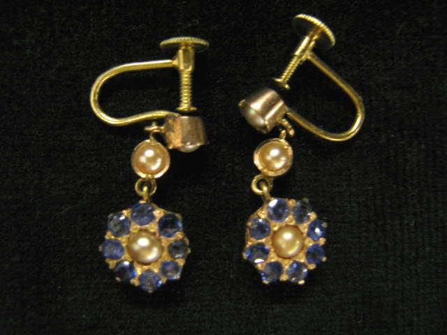 Appraisal: Sapphire Pearl Earrings dangle screw back k gold