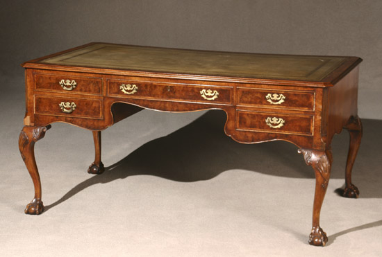 Appraisal: George II Style Burl Walnut and Walnut Desk th Century