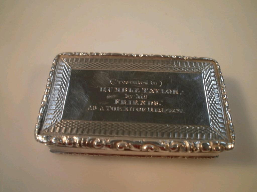 Appraisal: A George V silver snuff box with cast and chaste