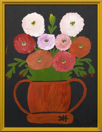 Appraisal: Clementine Hunter American Louisiana - Zinnias in a Red Vase