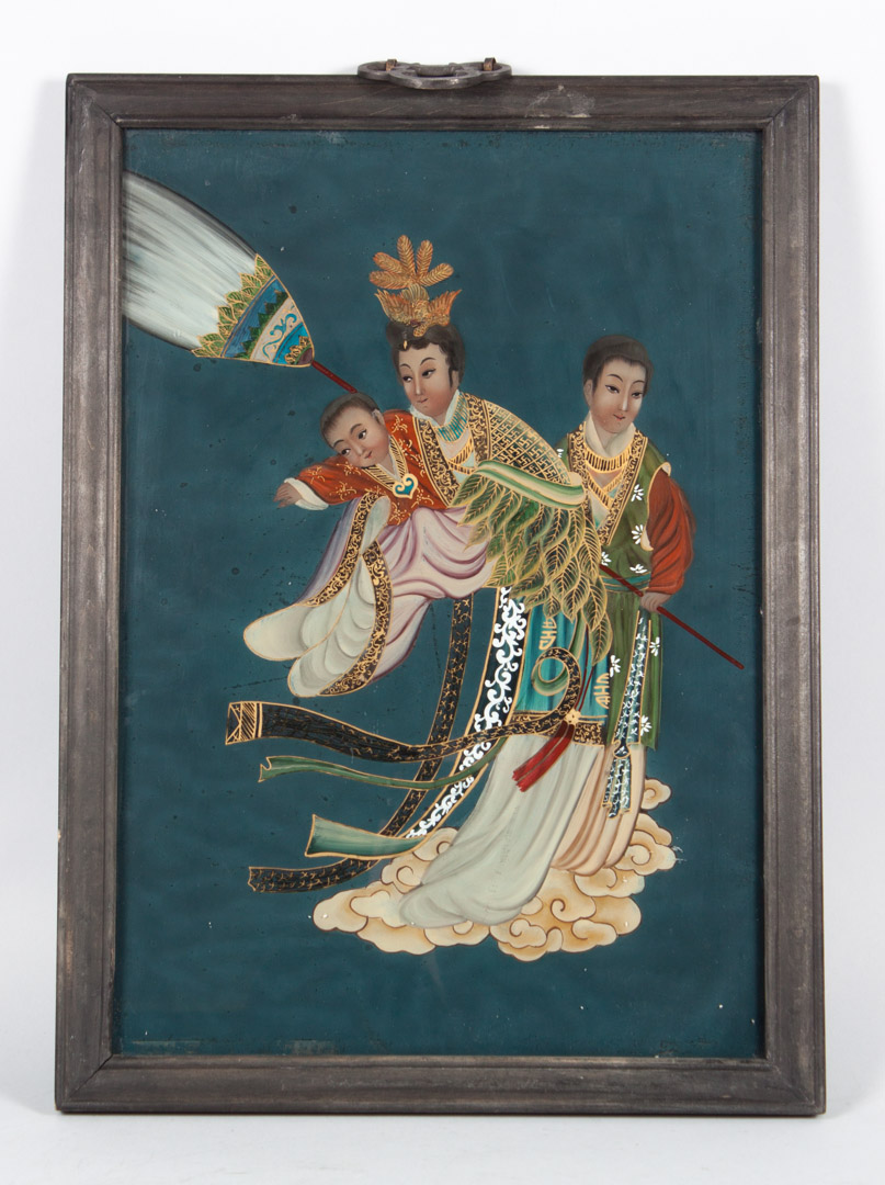 Appraisal: Chinese School th c reverse glass painting depicting three immortals