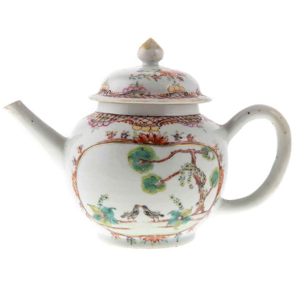 Appraisal: Chinese Export Globular Teapot Circa cross hatch border with two