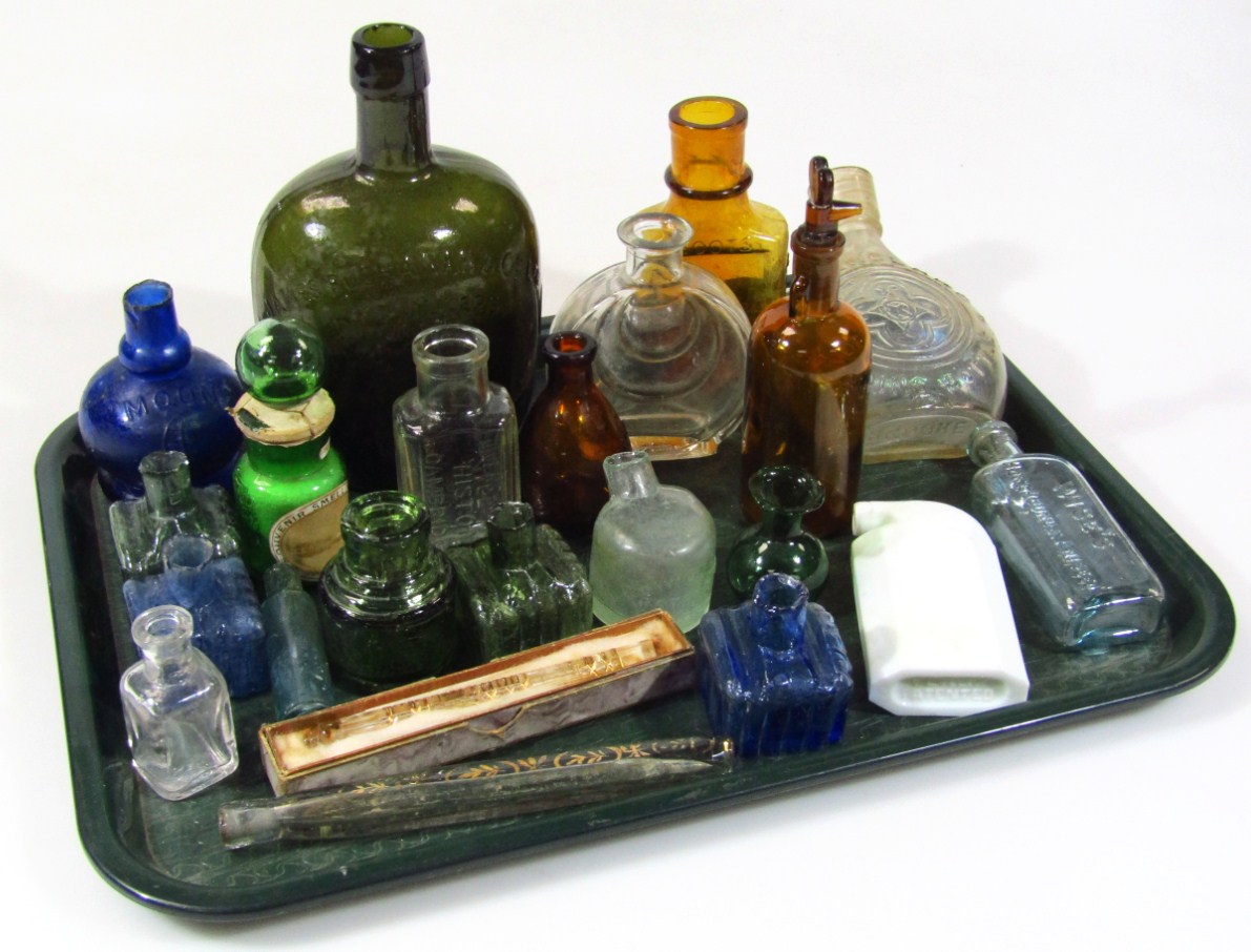 Appraisal: Various thC and later glass bottles compressed ink bottle James