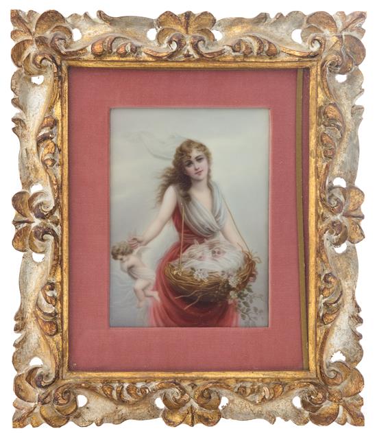 Appraisal: Sale Lot A Continental Porcelain Plaque depicting a lady carrying