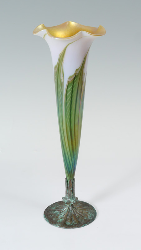 Appraisal: TALL LUNDBERG STUDIOS ART GLASS VASE Floral form pulled glass