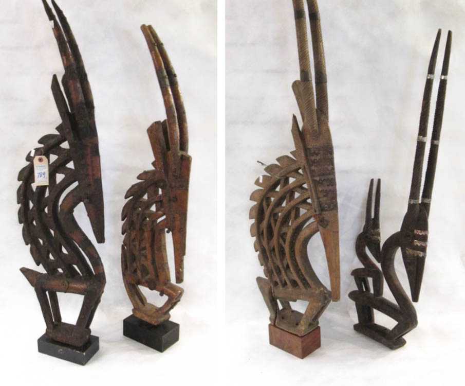 Appraisal: FOUR AFRICAN CHIWARA VERTICAL MASK HEADDRESSES hand crafted by the