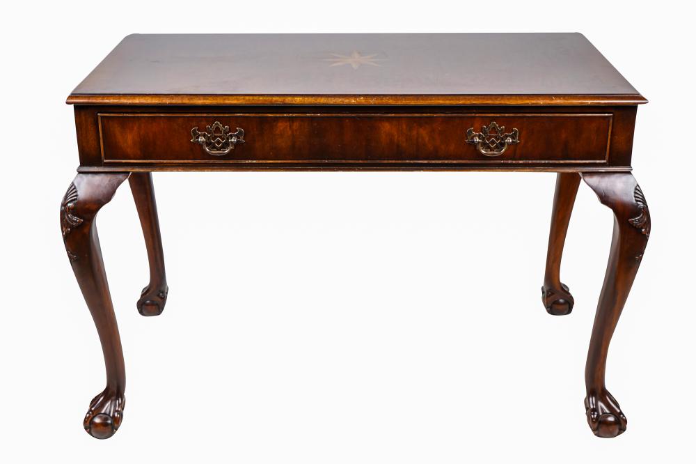 Appraisal: TROSBY GEORGIAN-STYLE MAHOGANY WRITING TABLEwith single drawer inches wide inches