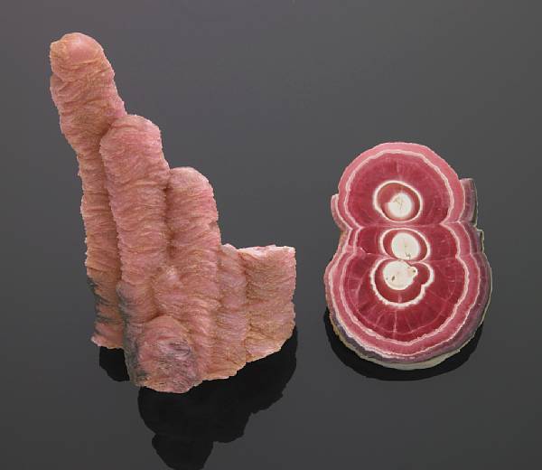 Appraisal: Rhodochrosite Rough and Cut Argentina An unusual stalactite of stepped