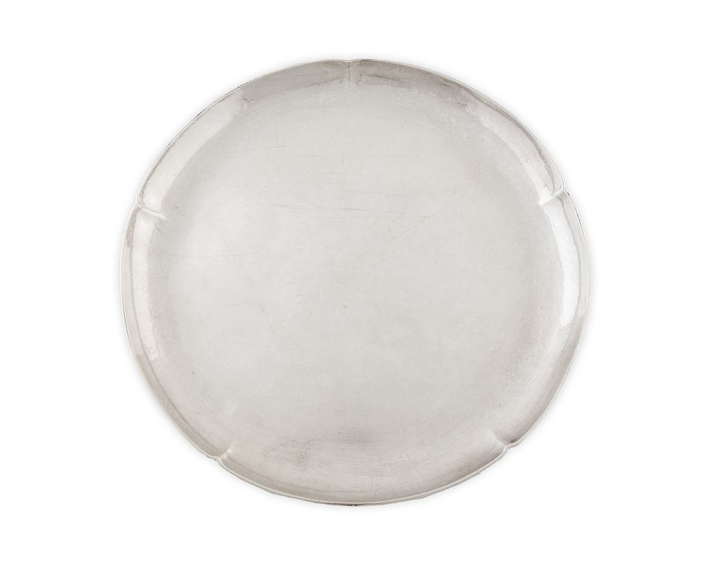 Appraisal: An American Art Deco Hand Wrought SilverCircular Tray Diameter inches