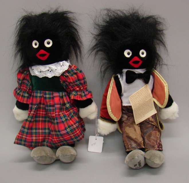 Appraisal: Pair of black plush German HERMANN Golliwog Exotics Boy is