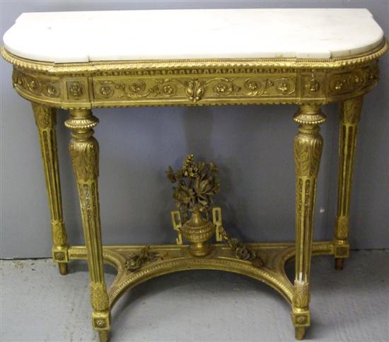 Appraisal: th century gilt wood and carved side table with marble