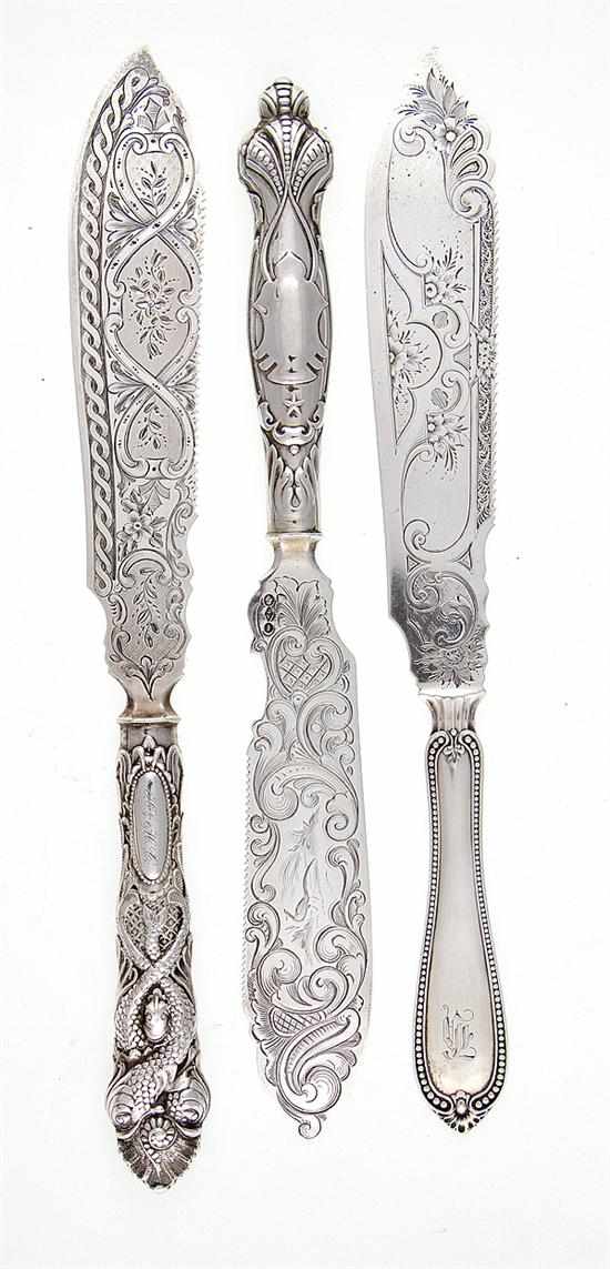 Appraisal: Albert Coles coin silver cake knives New York circa comprising