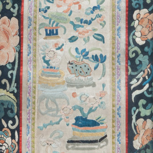 Appraisal: A Chinese Embroidered Silk Rectangular Panel TH CENTURY centrally embroidered