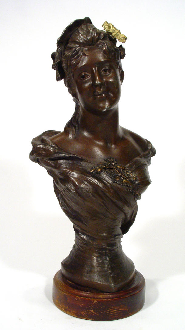 Appraisal: Art Nouveau style spelter bust of a young maiden in