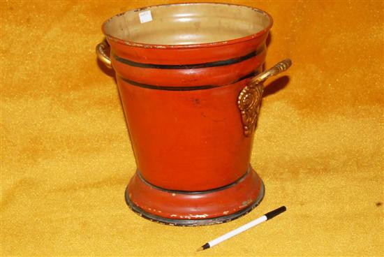 Appraisal: THC ENGLISH RED TOLEWARE BUCKET D x H