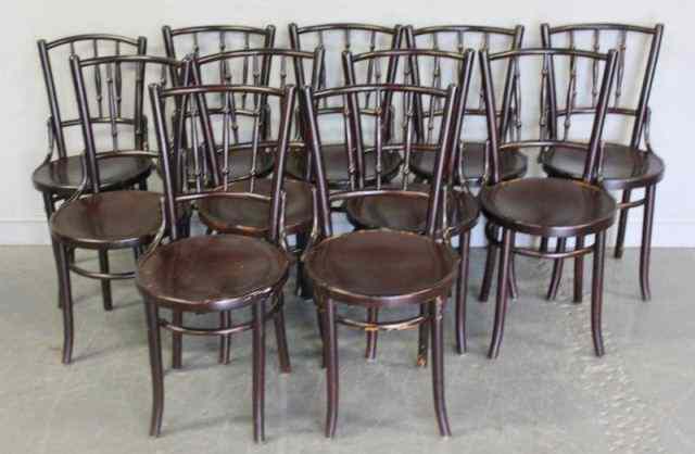 Appraisal: Thonet Black Bentwood Chairs With old label on base From