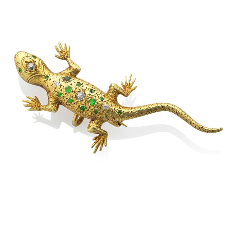 Appraisal: DEMANTOID GARNET DIAMOND GOLD SALAMANDER BROOCH Hedges Newark ca k