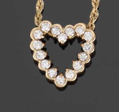 Appraisal: A Ladies' Diamond Heart Necklace k yellow gold twist rope