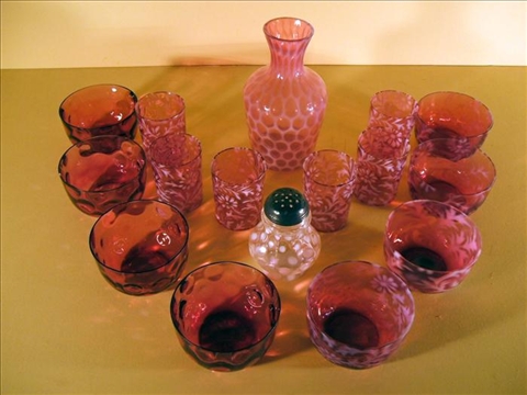 Appraisal: GROUP OF AMERICAN PINK GLASS Including six Fenton Cranberry Opalescent