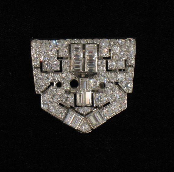 Appraisal: A FRENCH ART DECO DIAMOND DRESS CLIP of stylised form