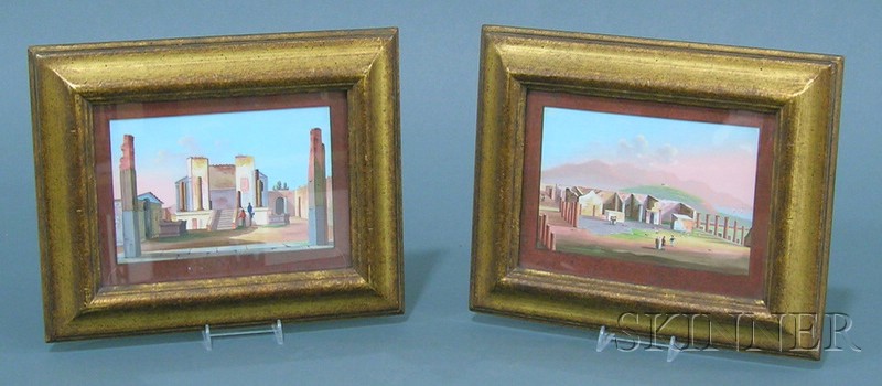 Appraisal: Pair of Framed Neapolitan School Landscape Gouaches depicting early th